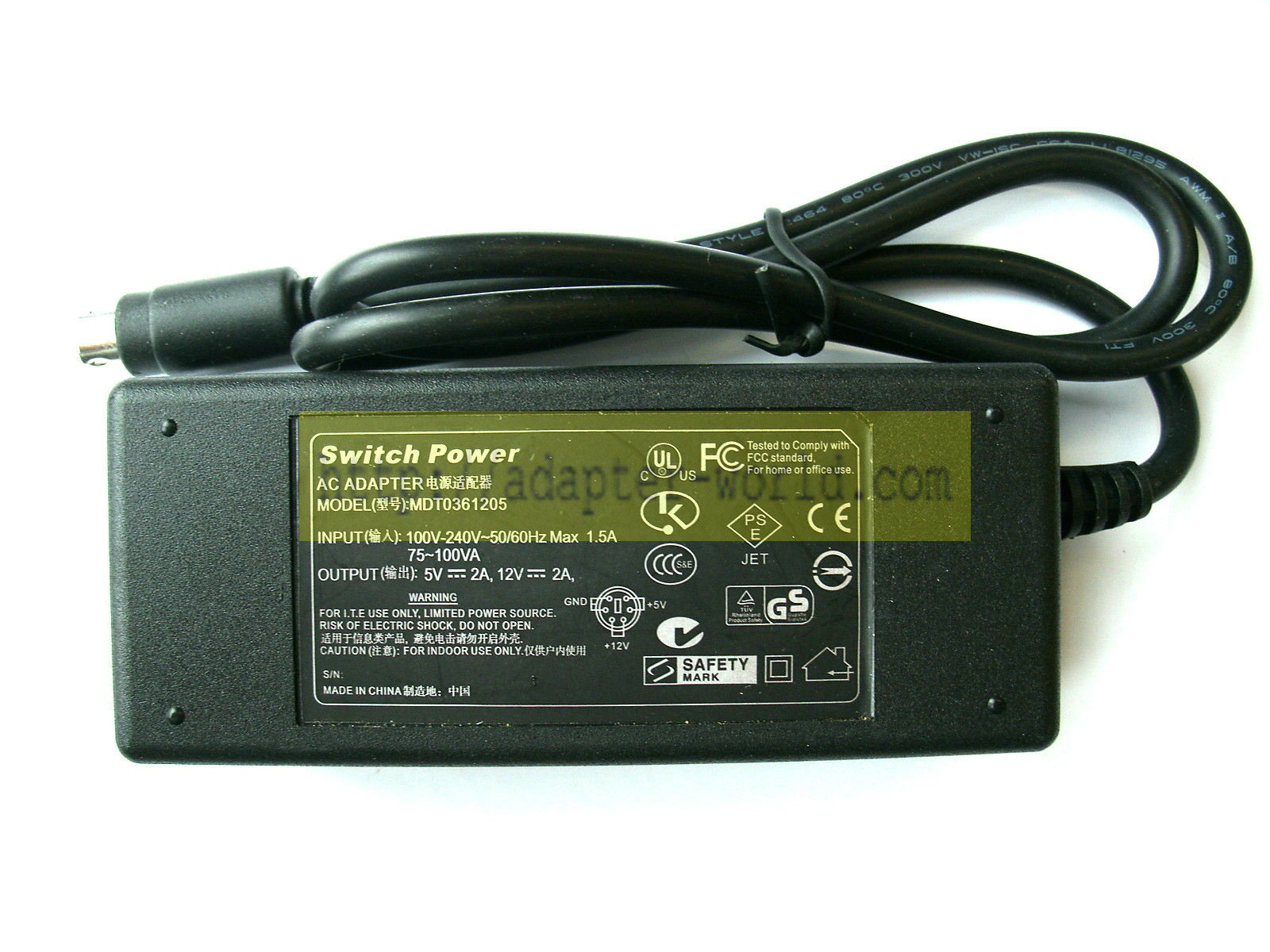*Brand NEW*SWITCH POWER MDTO361205 5V 2A 12V 2A AC ADAPTER FOR EXTERNAL HARD DRIVE 6 PIN
